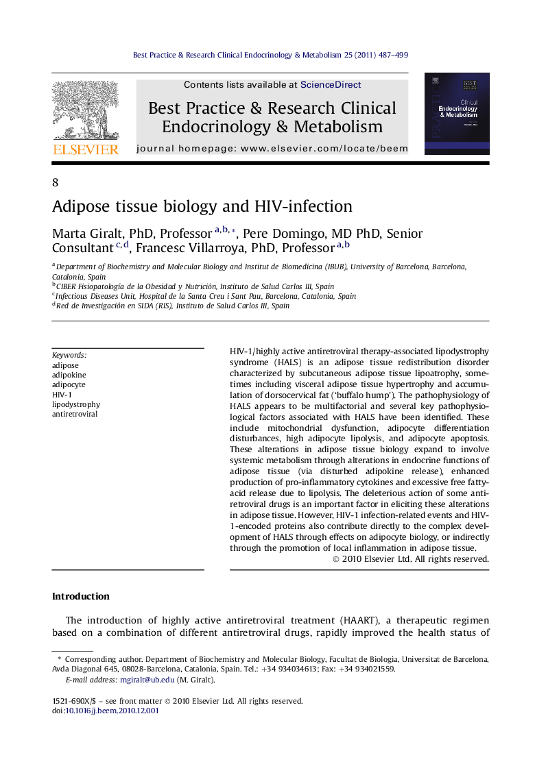 عکس صفحه اول مقاله: Adipose tissue biology and HIV-infection Adipose tissue biology and HIV-infection