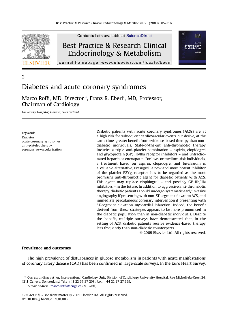 Diabetes and acute coronary syndromes