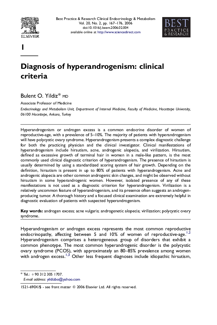 Diagnosis of hyperandrogenism: clinical criteria