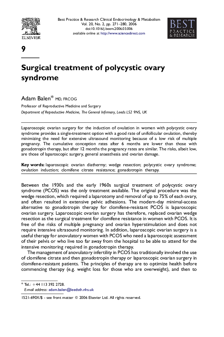 Surgical treatment of polycystic ovary syndrome