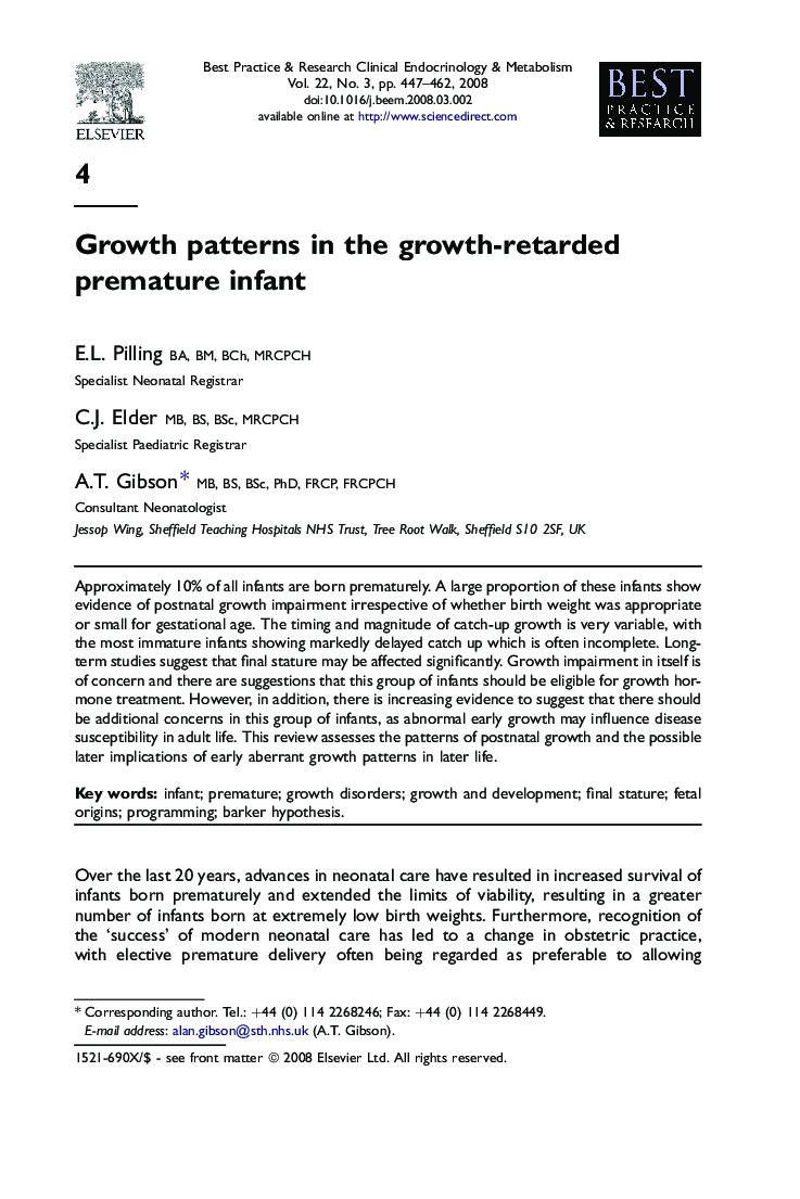 Growth patterns in the growth-retarded premature infant