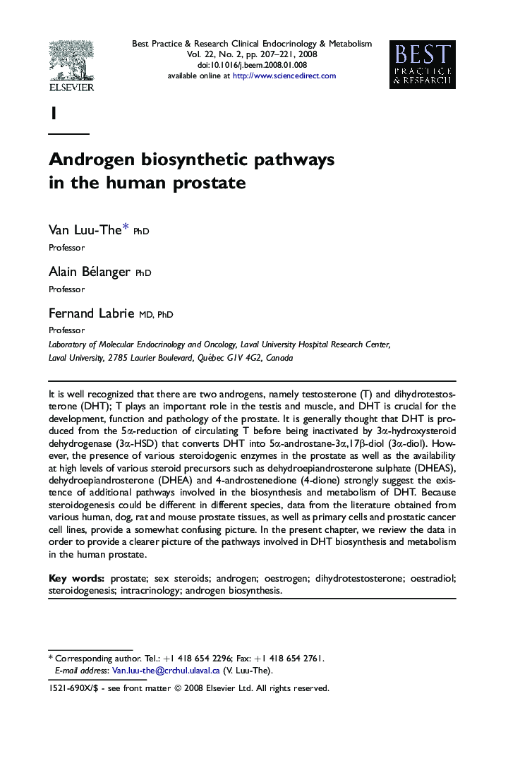Androgen biosynthetic pathways in the human prostate