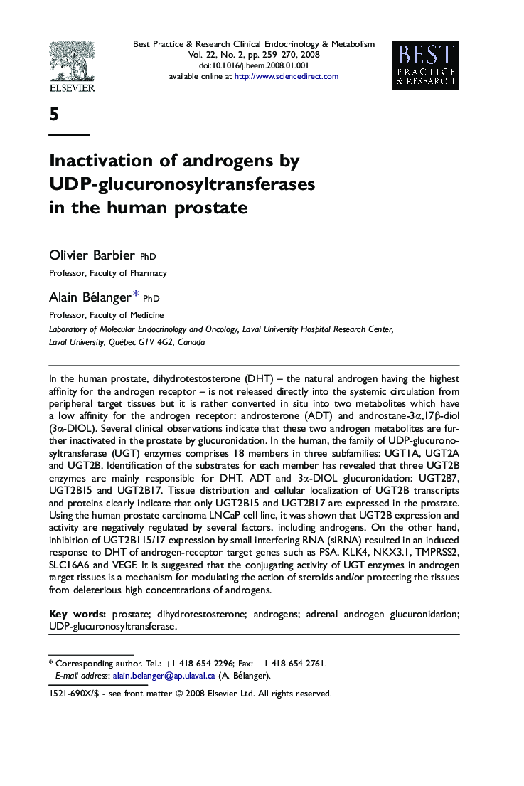 Inactivation of androgens by UDP-glucuronosyltransferases in the human prostate