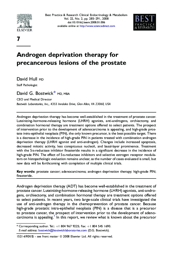 Androgen deprivation therapy for precancerous lesions of the prostate