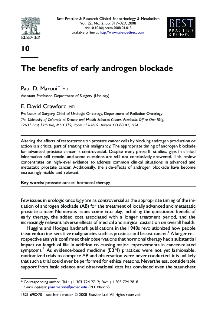 The benefits of early androgen blockade