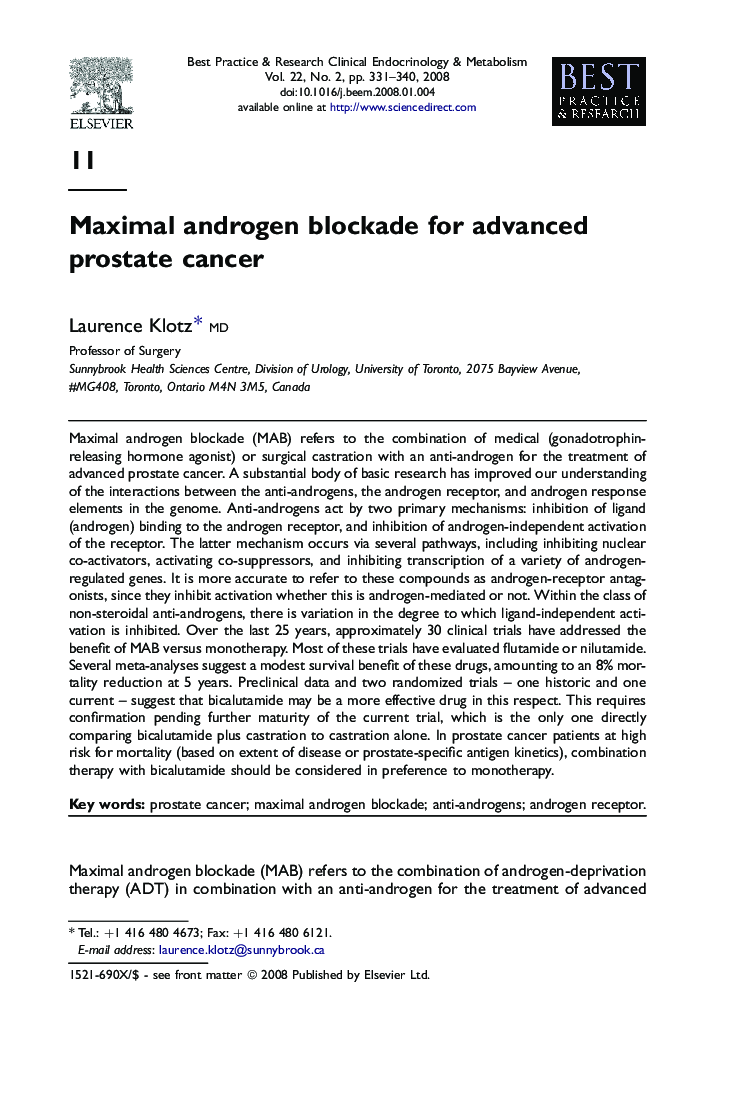 Maximal androgen blockade for advanced prostate cancer