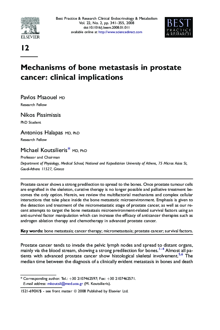 Mechanisms of bone metastasis in prostate cancer: clinical implications