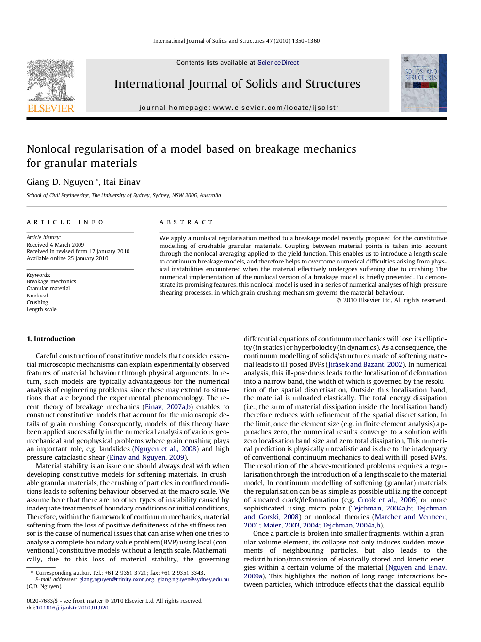 Nonlocal regularisation of a model based on breakage mechanics for granular materials