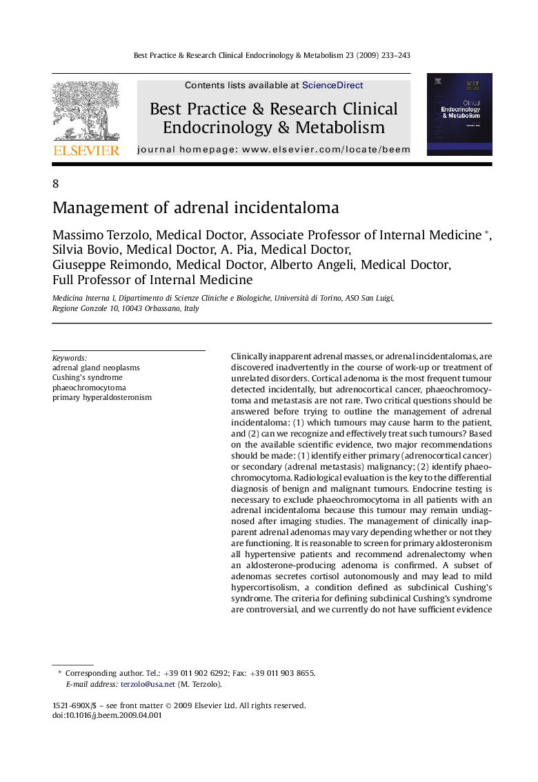 Management of adrenal incidentaloma