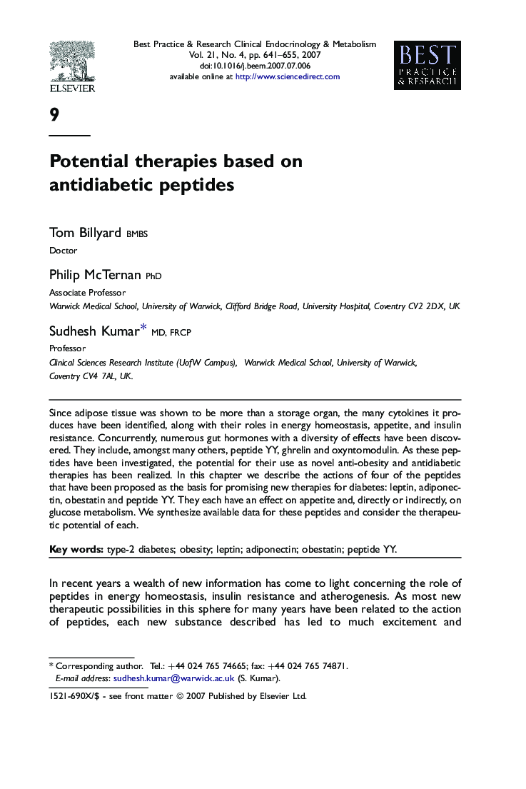 Potential therapies based on antidiabetic peptides