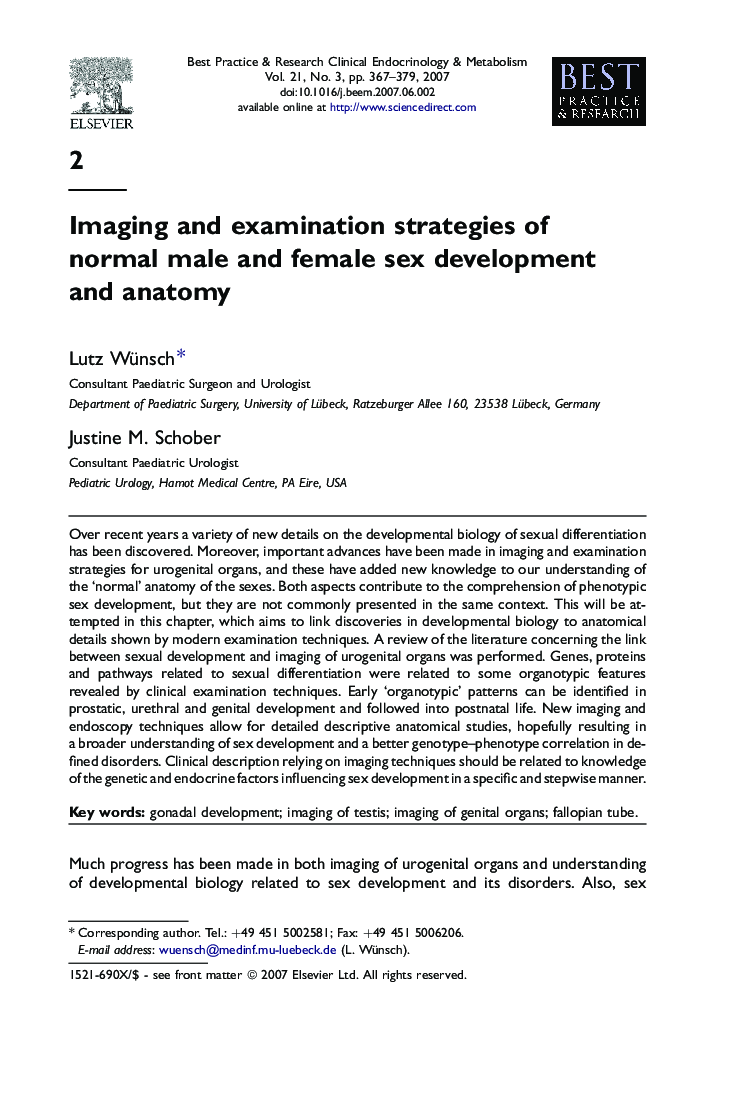 Imaging and examination strategies of normal male and female sex development and anatomy