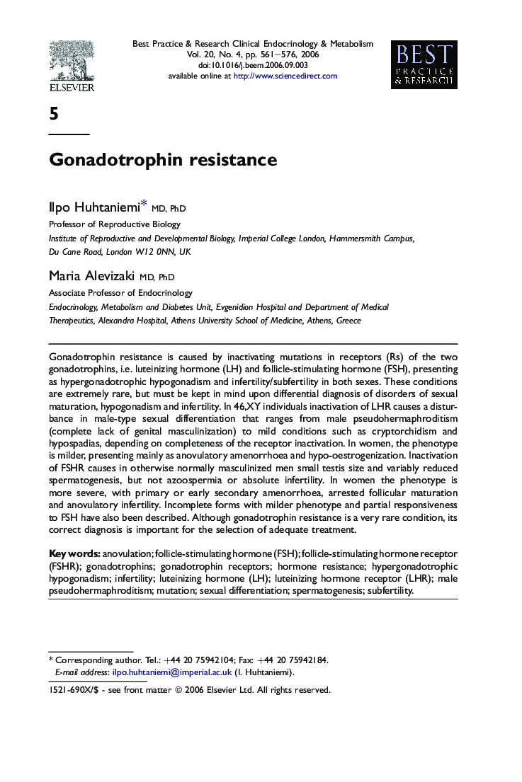 Gonadotrophin resistance