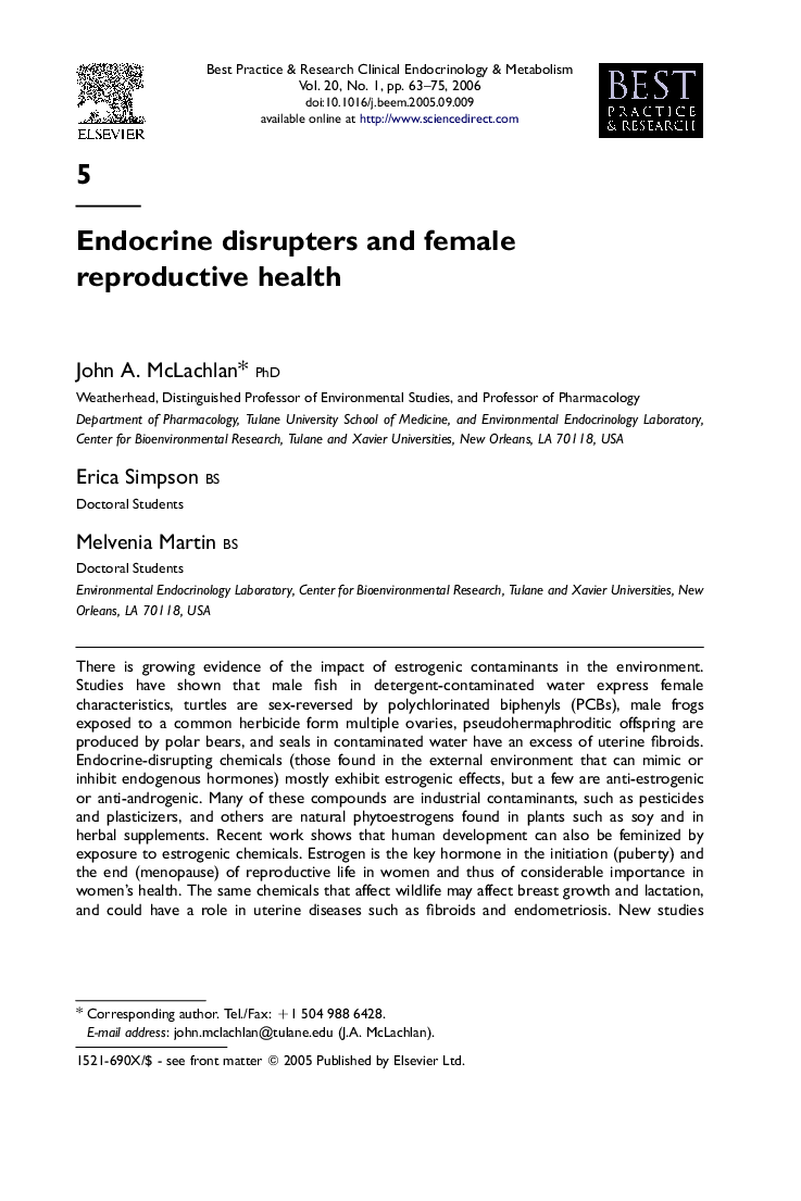 Endocrine disrupters and female reproductive health