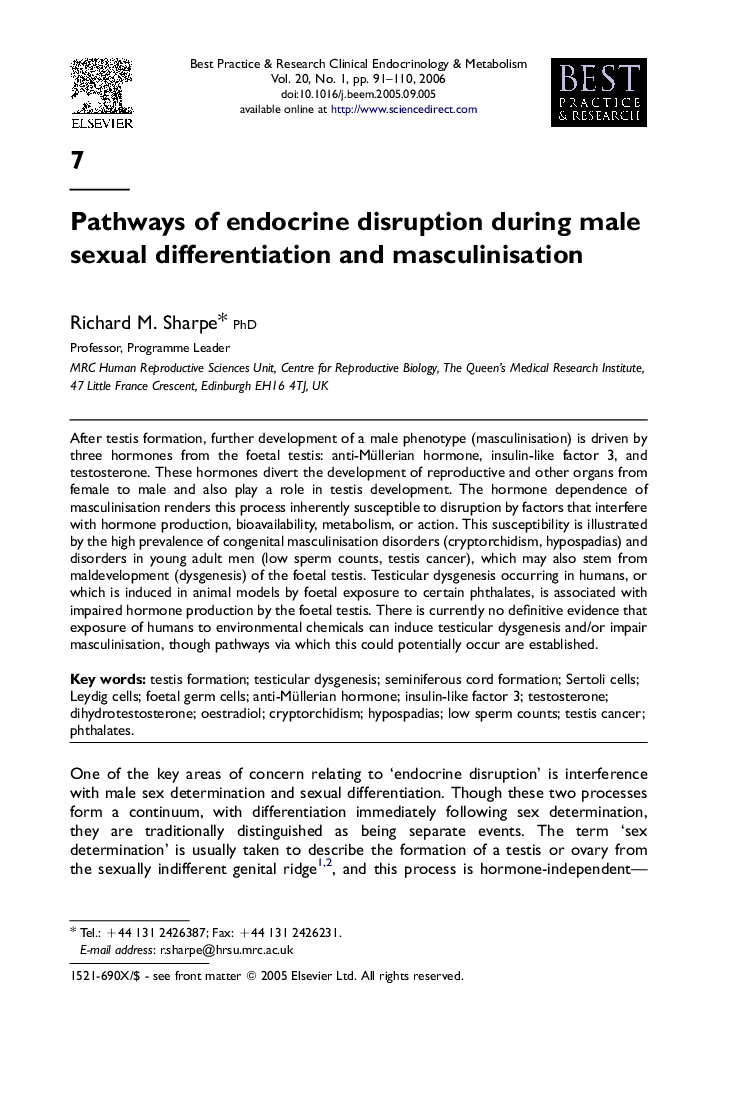 Pathways of endocrine disruption during male sexual differentiation and masculinisation
