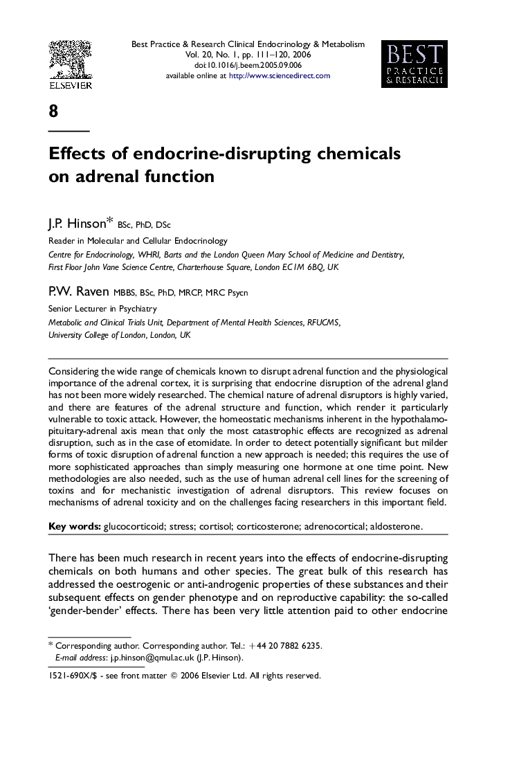 Effects of endocrine-disrupting chemicals on adrenal function