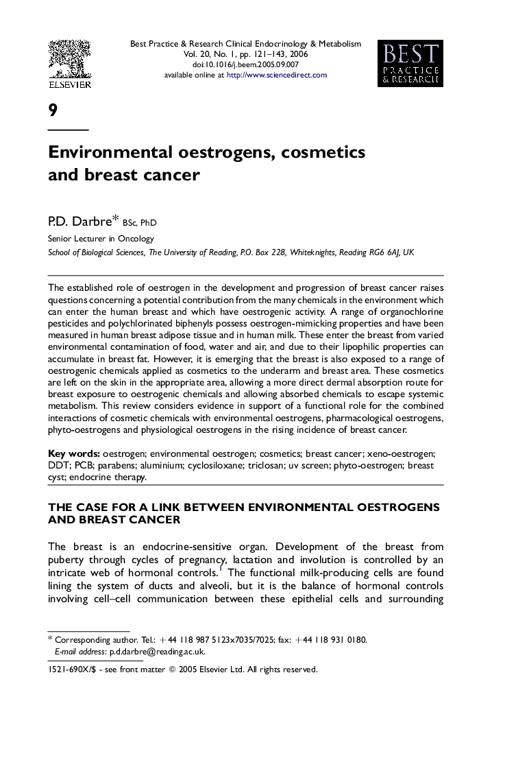 Environmental oestrogens, cosmetics and breast cancer