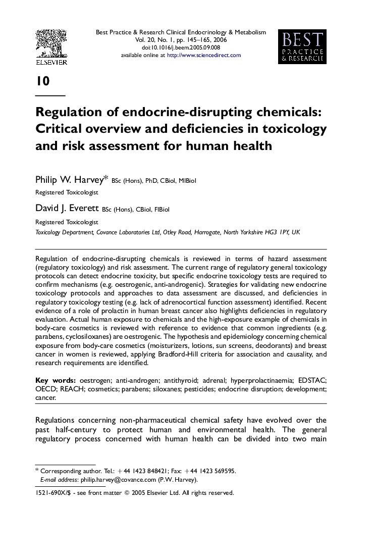 Regulation of endocrine-disrupting chemicals: Critical overview and deficiencies in toxicology and risk assessment for human health