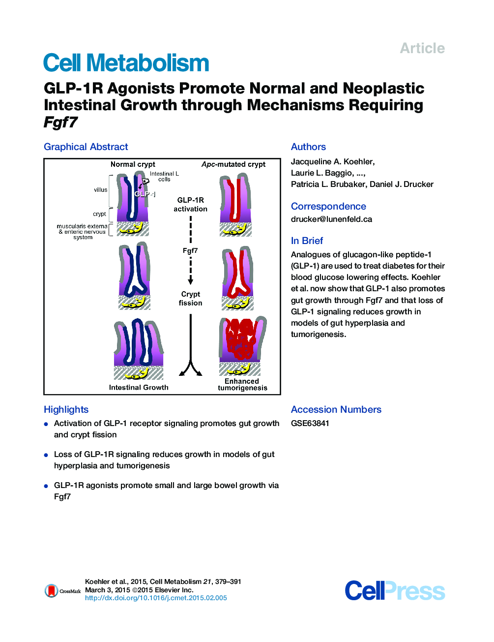 عکس صفحه اول مقاله: GLP-1R Agonists Promote Normal and Neoplastic Intestinal Growth through Mechanisms Requiring Fgf7 GLP-1R Agonists Promote Normal and Neoplastic Intestinal Growth through Mechanisms Requiring Fgf7