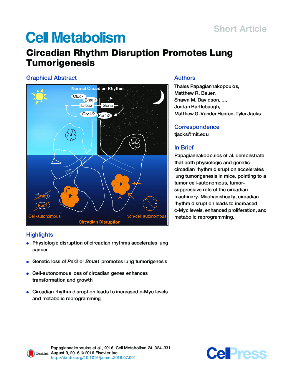Circadian Rhythm Disruption Promotes Lung Tumorigenesis