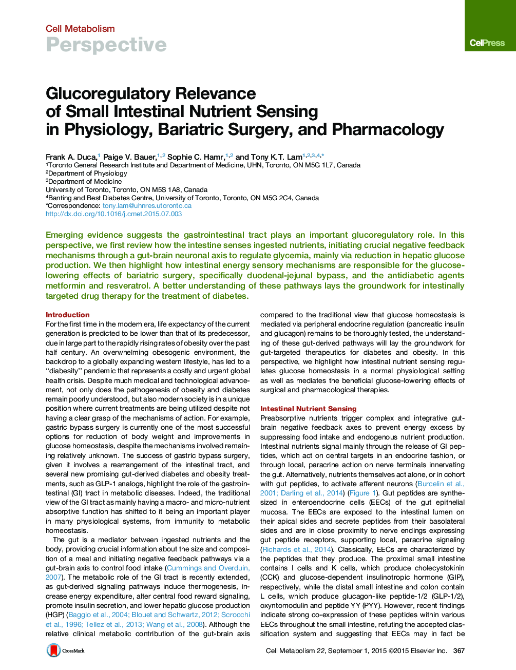 Glucoregulatory Relevance of Small Intestinal Nutrient Sensing in Physiology, Bariatric Surgery, and Pharmacology