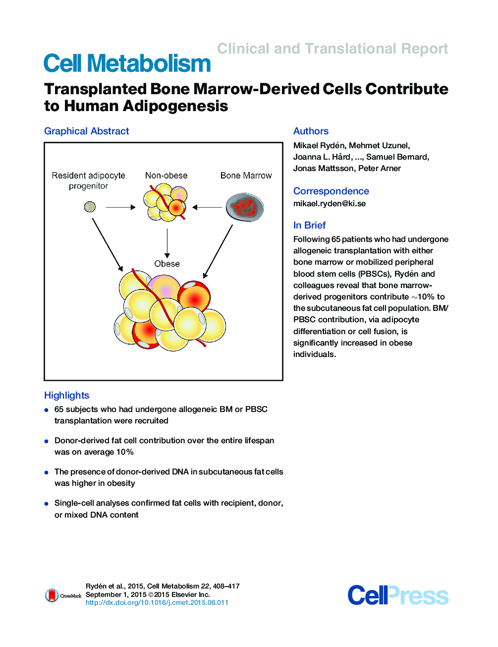 Transplanted Bone Marrow-Derived Cells Contribute to Human Adipogenesis