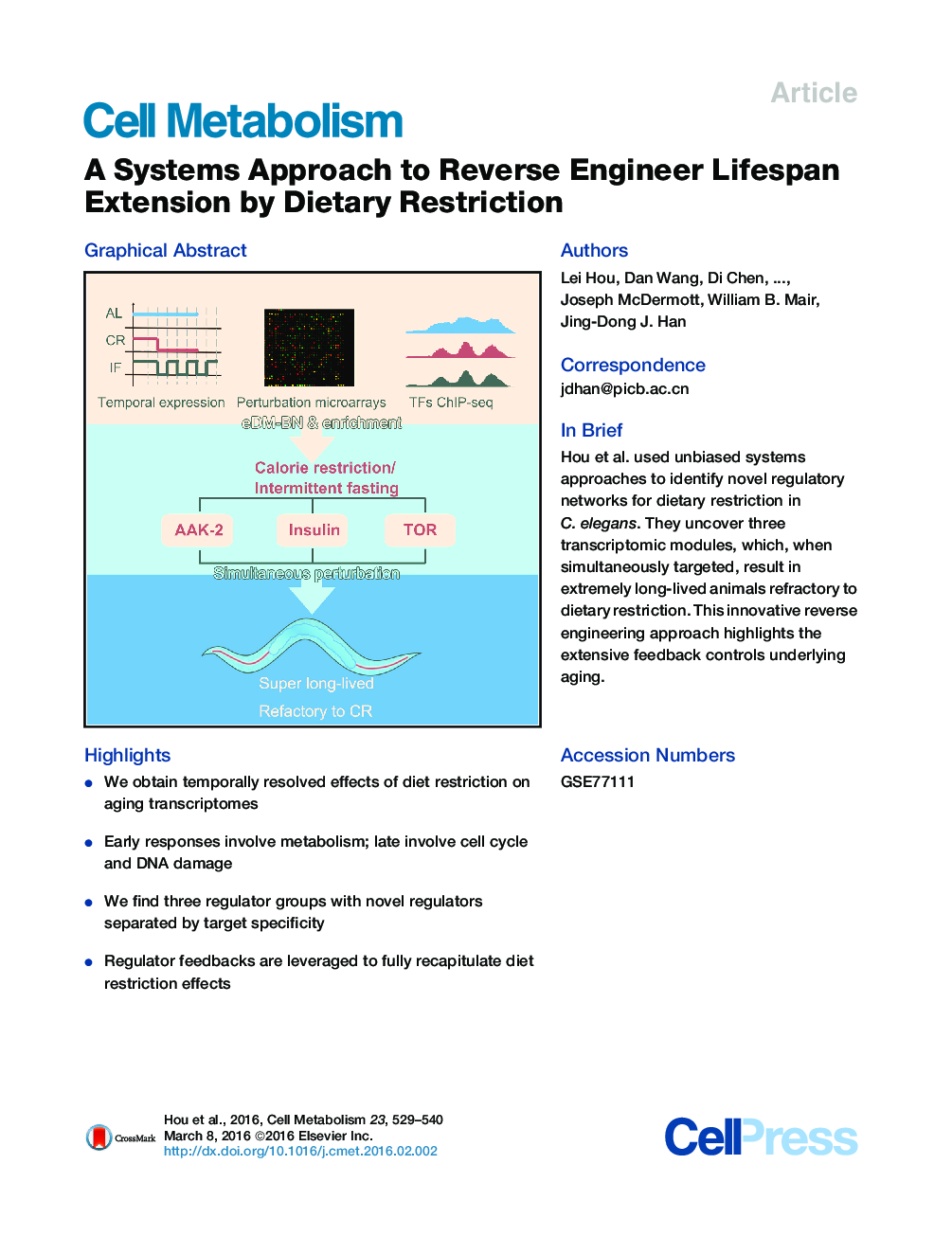 A Systems Approach to Reverse Engineer Lifespan Extension by Dietary Restriction