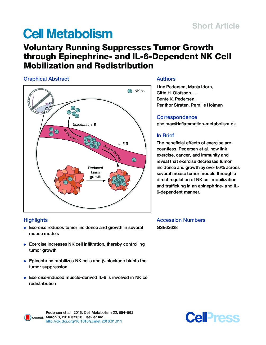 Voluntary Running Suppresses Tumor Growth through Epinephrine- and IL-6-Dependent NK Cell Mobilization and Redistribution