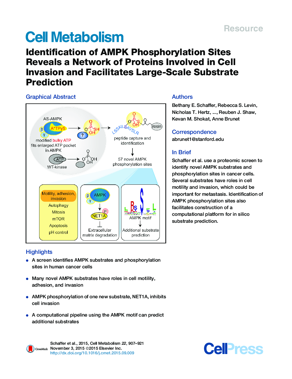 عکس صفحه اول مقاله: Identification of AMPK Phosphorylation Sites Reveals a Network of Proteins Involved in Cell Invasion and Facilitates Large-Scale Substrate Prediction Identification of AMPK Phosphorylation Sites Reveals a Network of Proteins Involved in Cell Invasion and Facilitates Large-Scale Substrate Prediction
