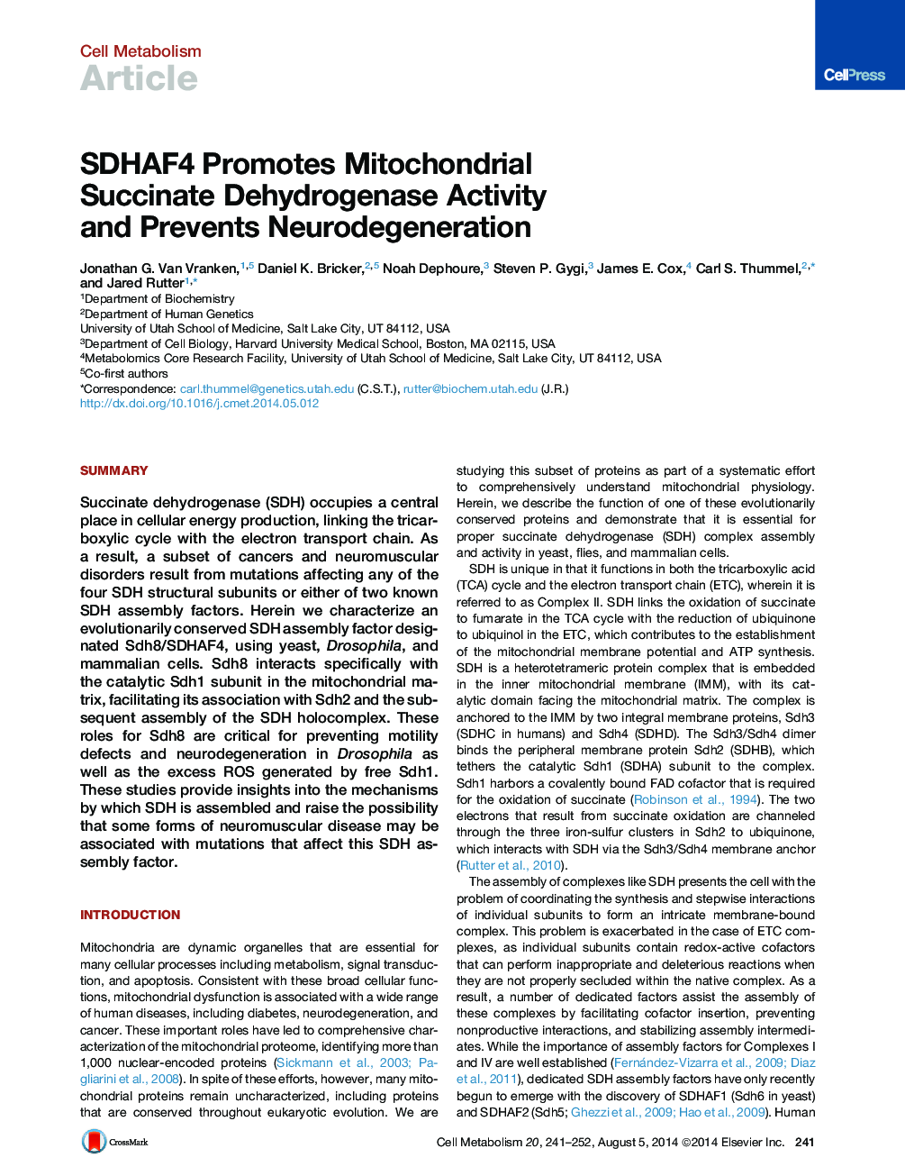 SDHAF4 Promotes Mitochondrial Succinate Dehydrogenase Activity and Prevents Neurodegeneration