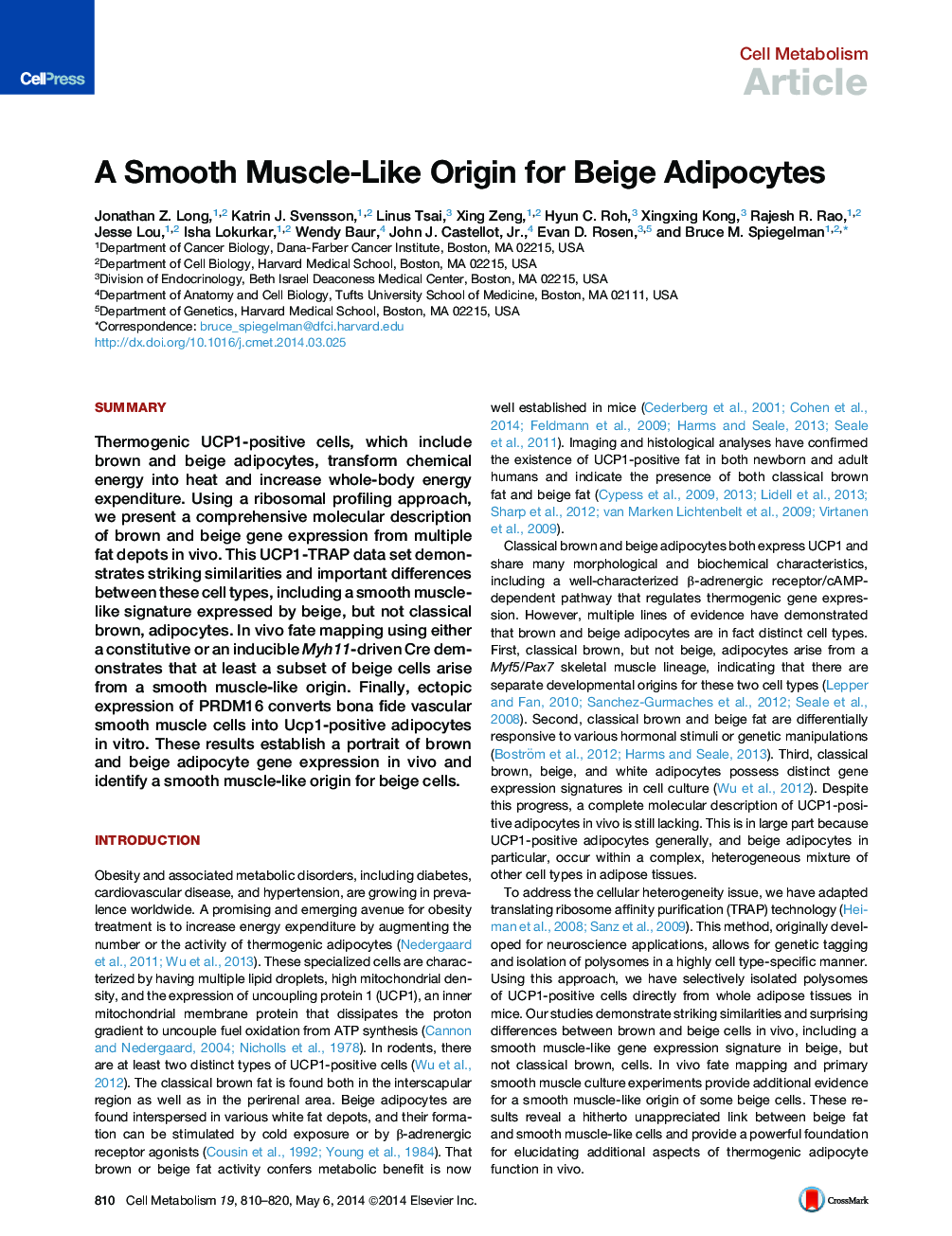 A Smooth Muscle-Like Origin for Beige Adipocytes