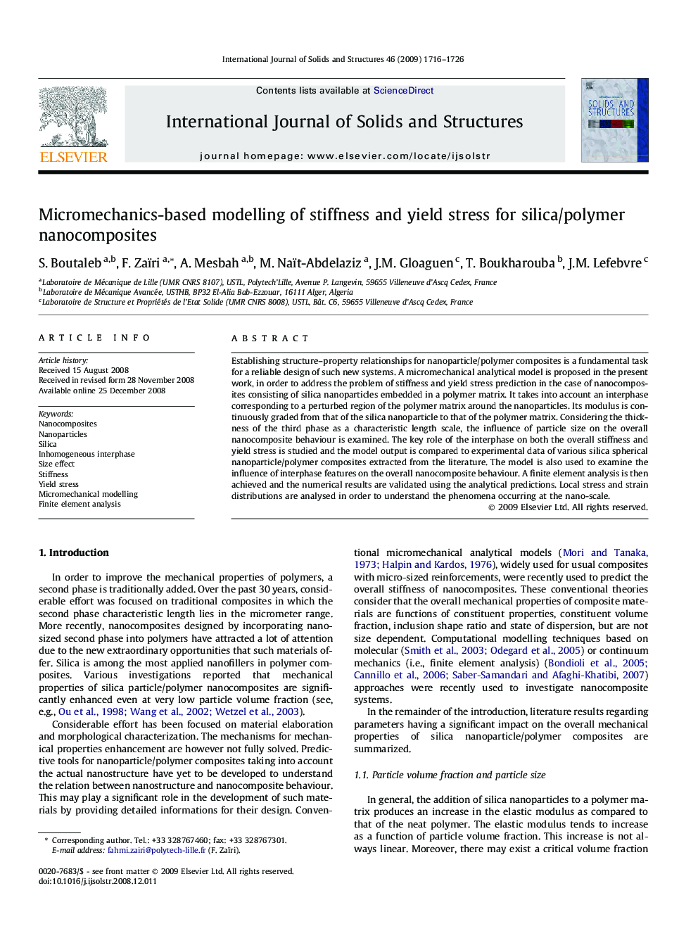 Micromechanics-based modelling of stiffness and yield stress for silica/polymer nanocomposites