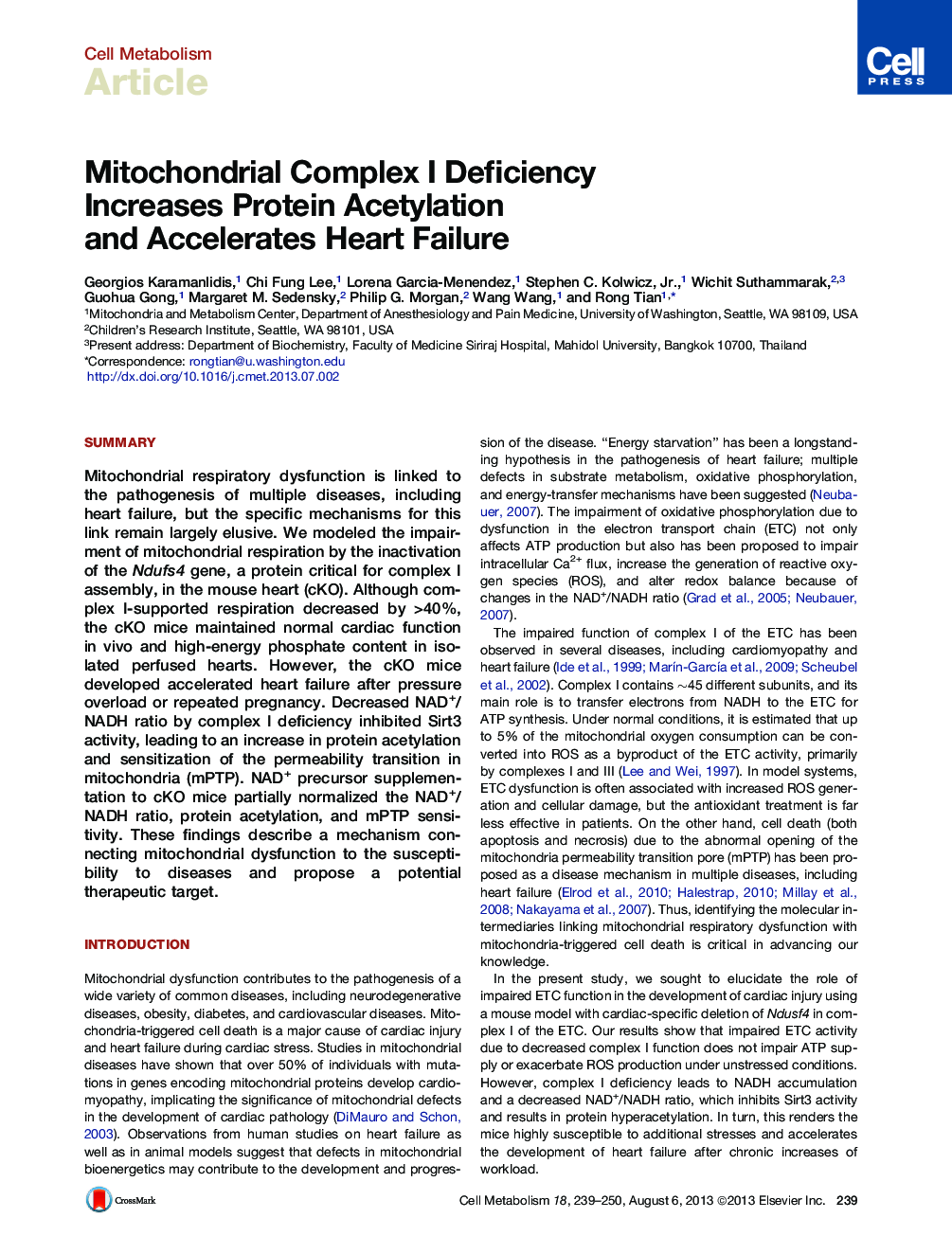 Mitochondrial Complex I Deficiency Increases Protein Acetylation and Accelerates Heart Failure