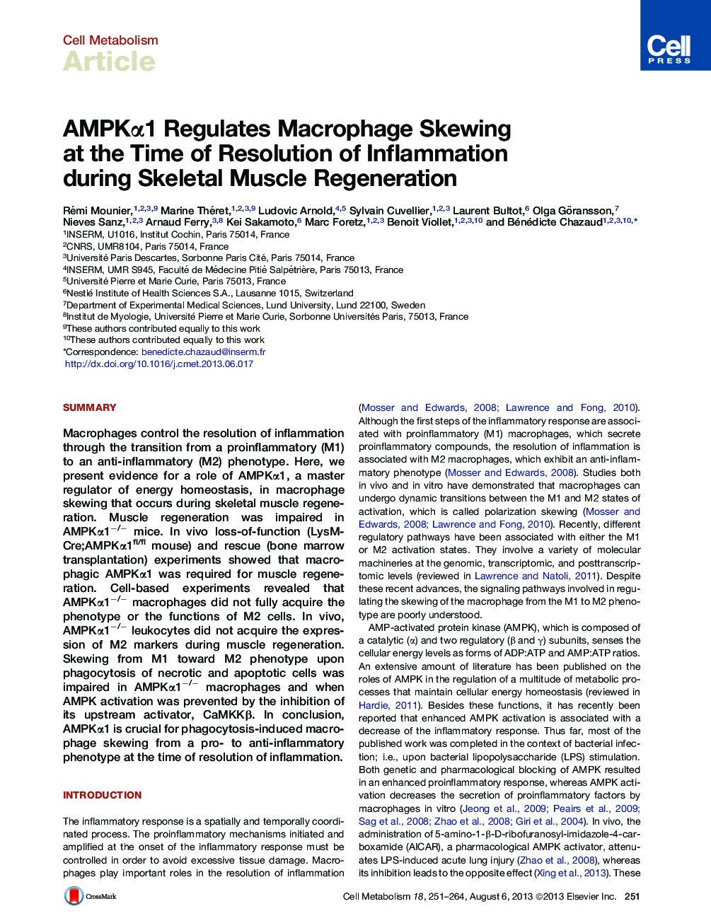 AMPKα1 Regulates Macrophage Skewing at the Time of Resolution of Inflammation during Skeletal Muscle Regeneration