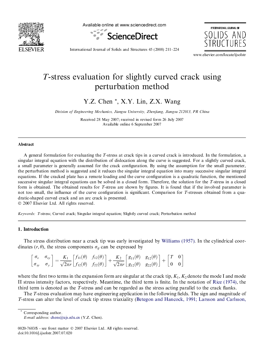 T-stress evaluation for slightly curved crack using perturbation method