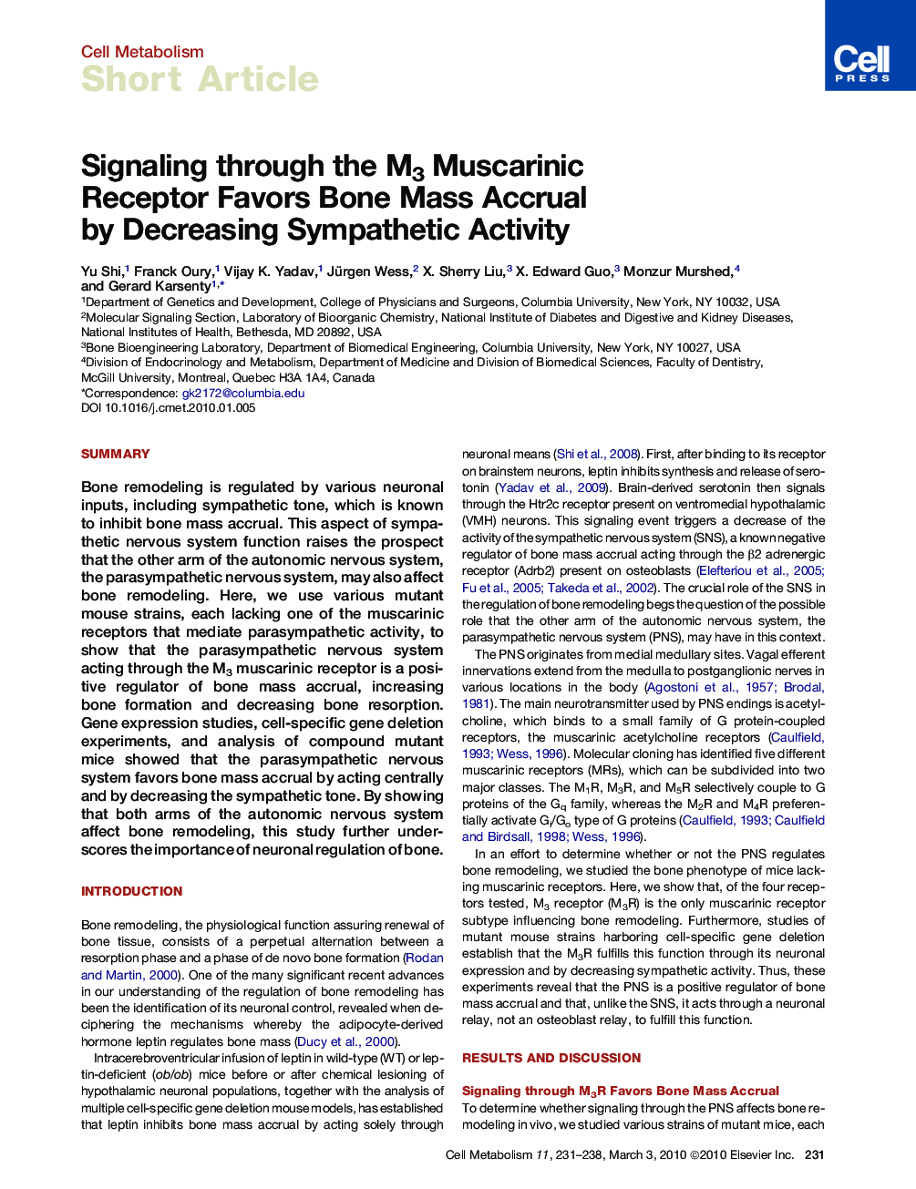 عکس صفحه اول مقاله: Signaling through the M3 Muscarinic Receptor Favors Bone Mass Accrual by Decreasing Sympathetic Activity Signaling through the M3 Muscarinic Receptor Favors Bone Mass Accrual by Decreasing Sympathetic Activity