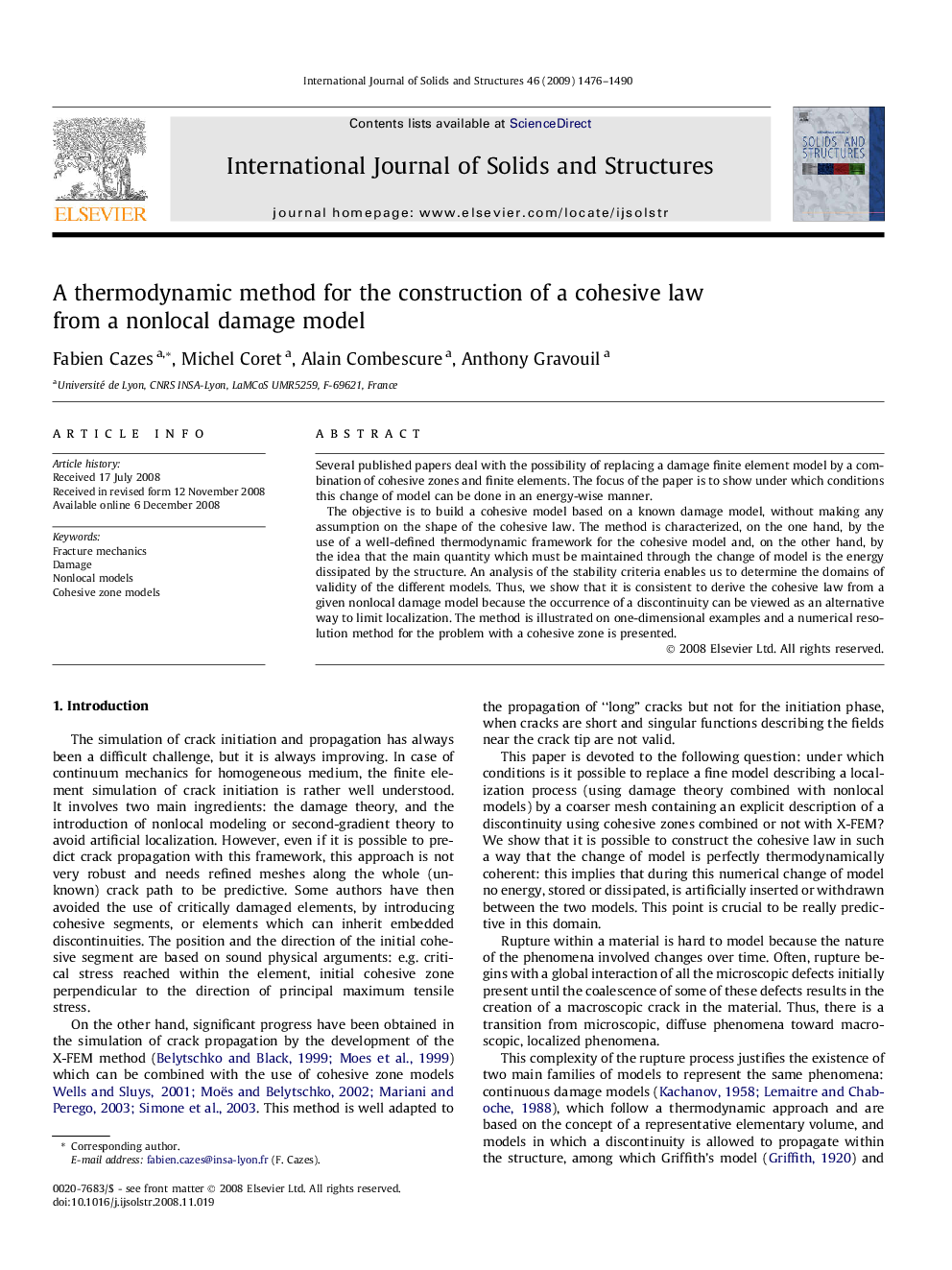 A thermodynamic method for the construction of a cohesive law from a nonlocal damage model