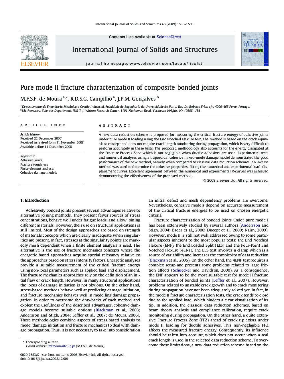 Pure mode II fracture characterization of composite bonded joints