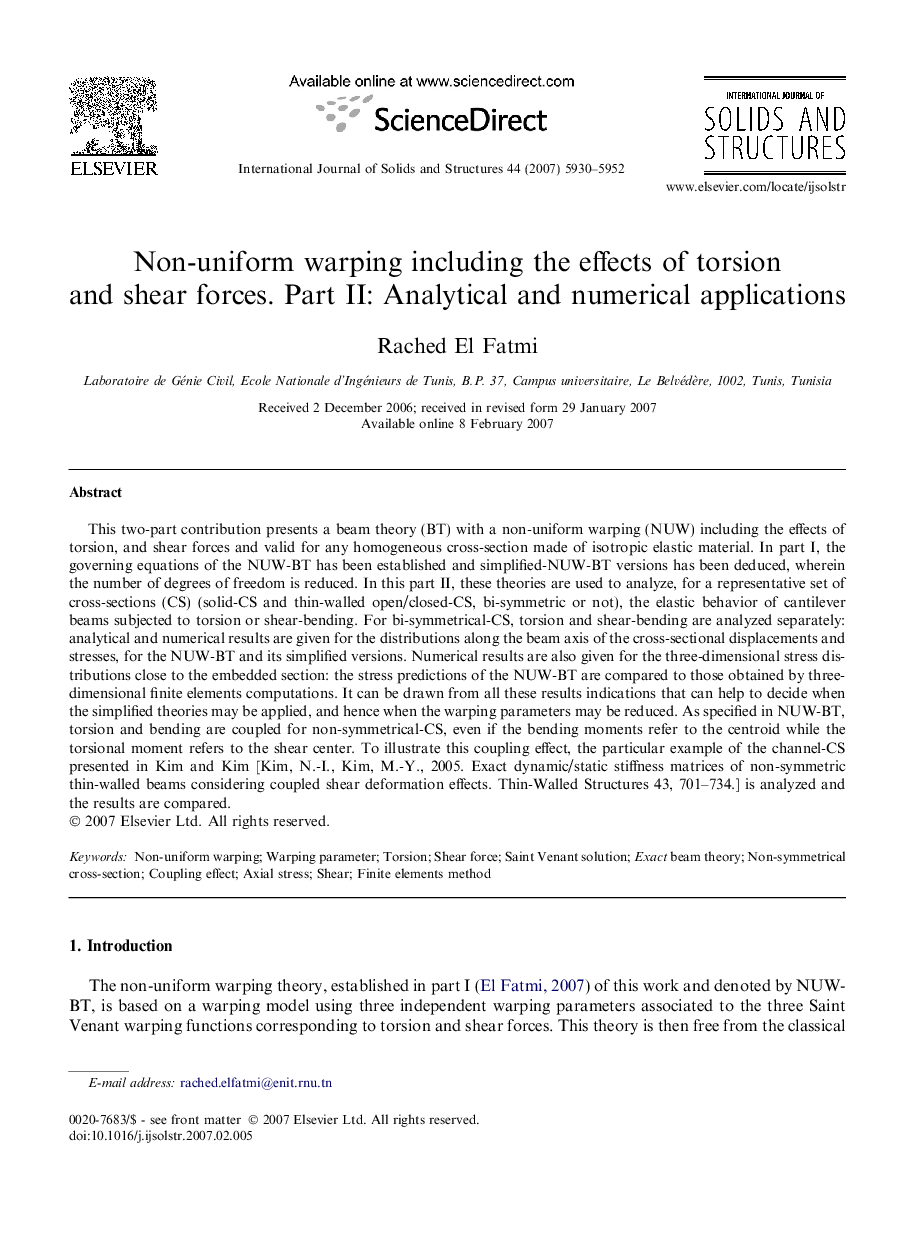 Non-uniform warping including the effects of torsion and shear forces. Part II: Analytical and numerical applications