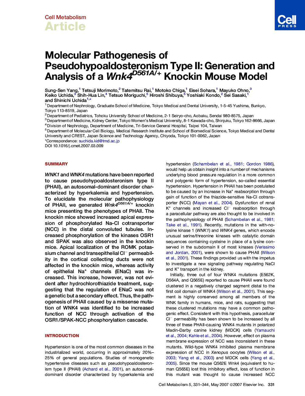 Molecular Pathogenesis of Pseudohypoaldosteronism Type II: Generation and Analysis of a Wnk4D561A/+ Knockin Mouse Model
