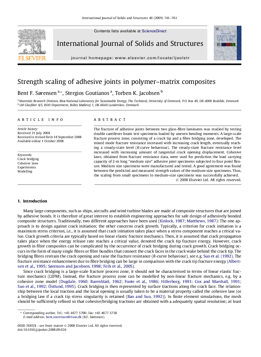 Strength scaling of adhesive joints in polymer–matrix composites