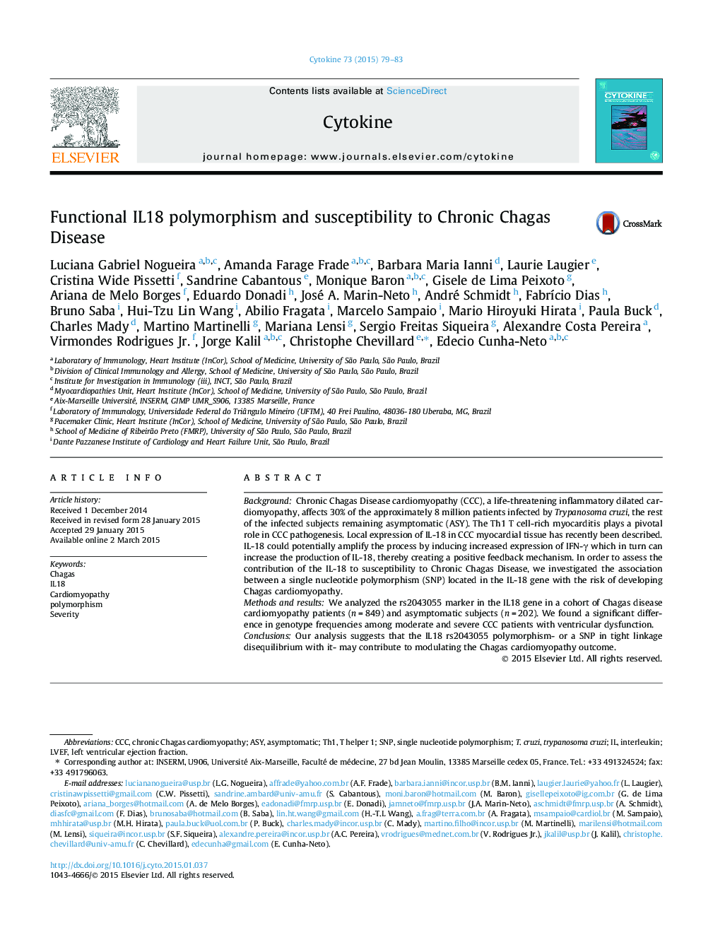 Functional IL18 polymorphism and susceptibility to Chronic Chagas Disease