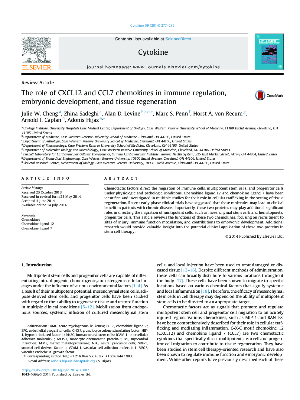 The role of CXCL12 and CCL7 chemokines in immune regulation, embryonic development, and tissue regeneration