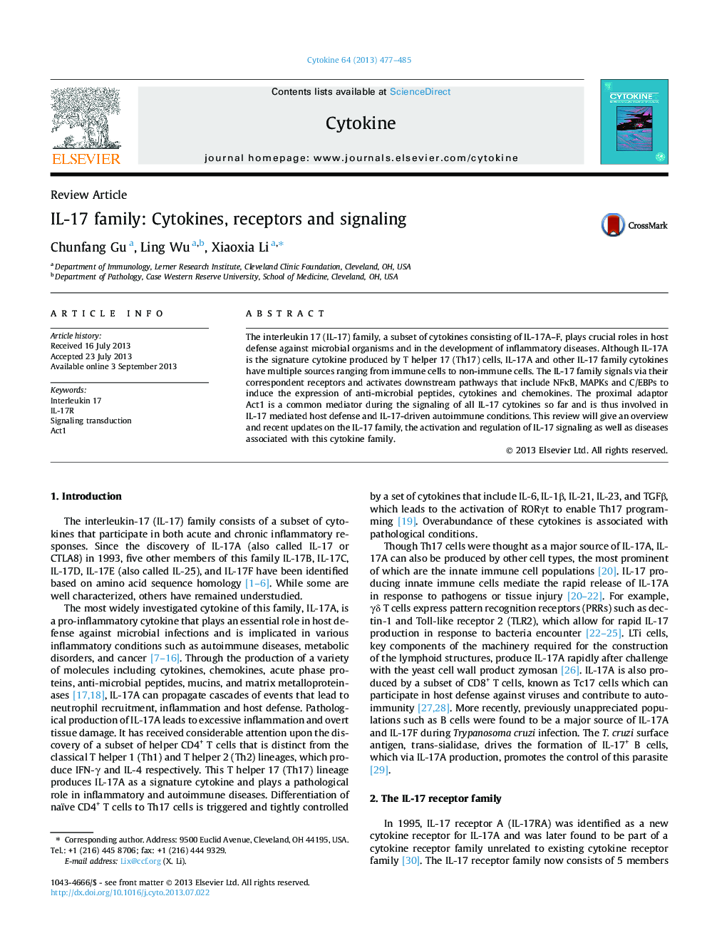 IL-17 family: Cytokines, receptors and signaling