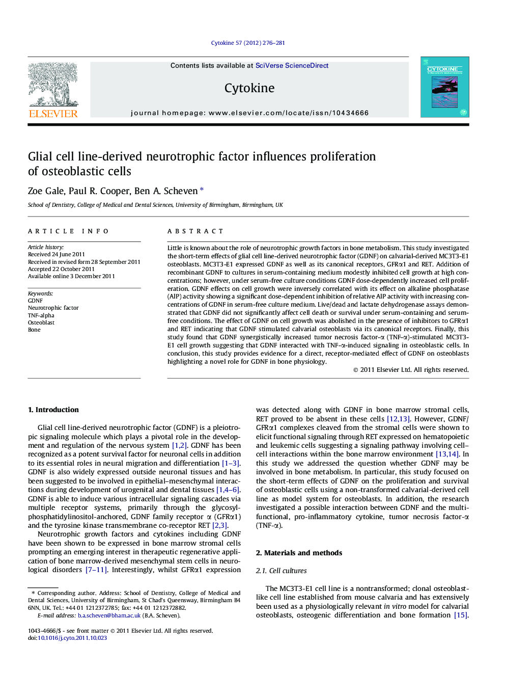 Glial cell line-derived neurotrophic factor influences proliferation of osteoblastic cells