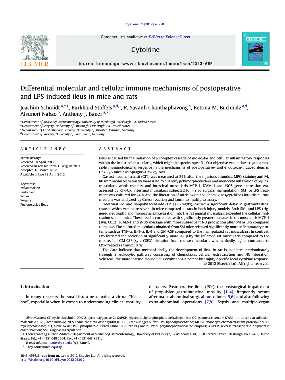 Differential molecular and cellular immune mechanisms of postoperative and LPS-induced ileus in mice and rats