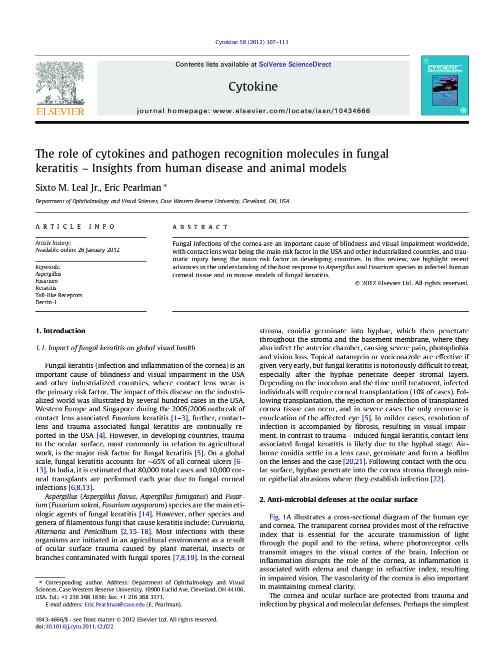 The role of cytokines and pathogen recognition molecules in fungal keratitis - Insights from human disease and animal models