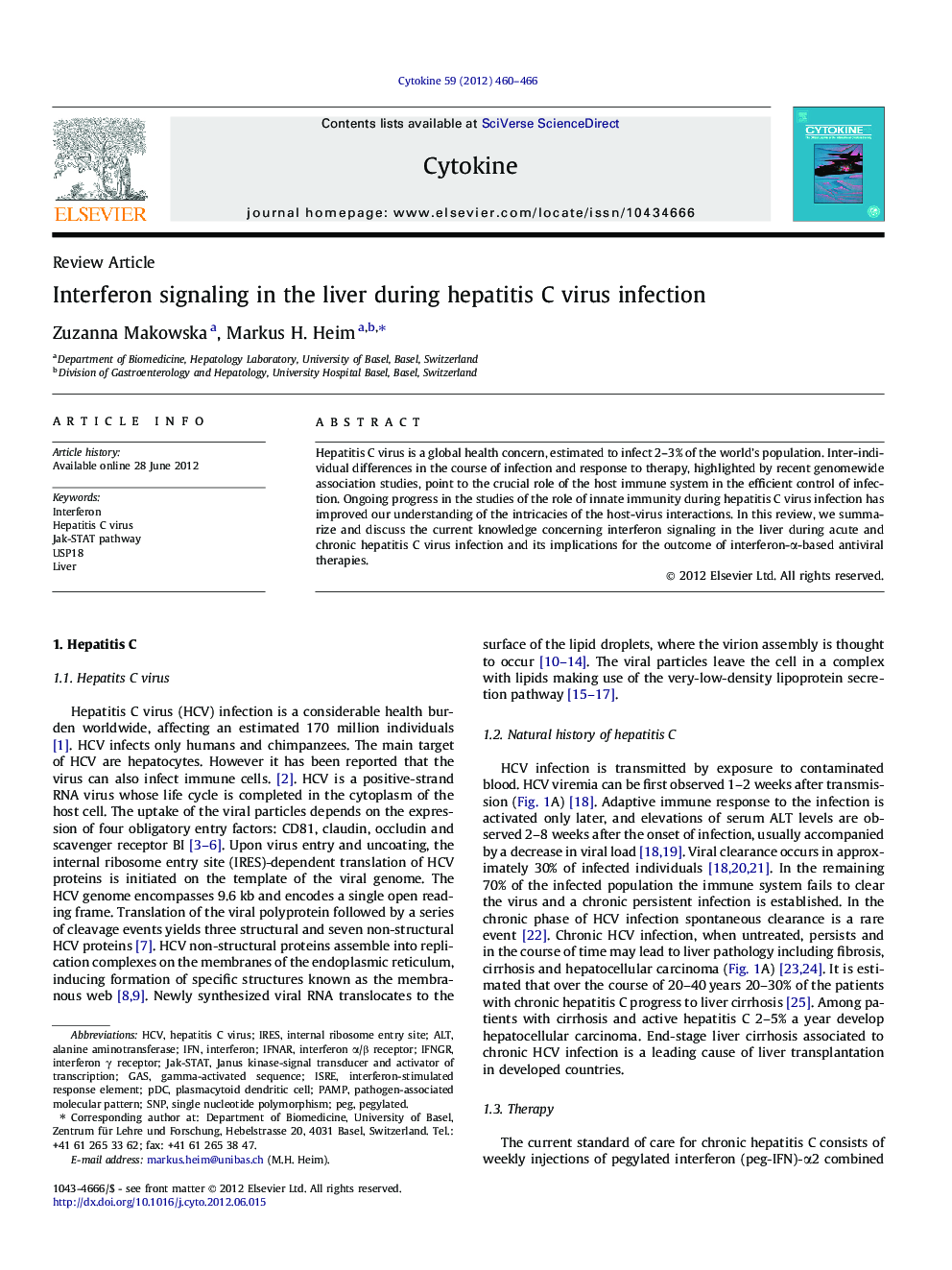 Interferon signaling in the liver during hepatitis C virus infection