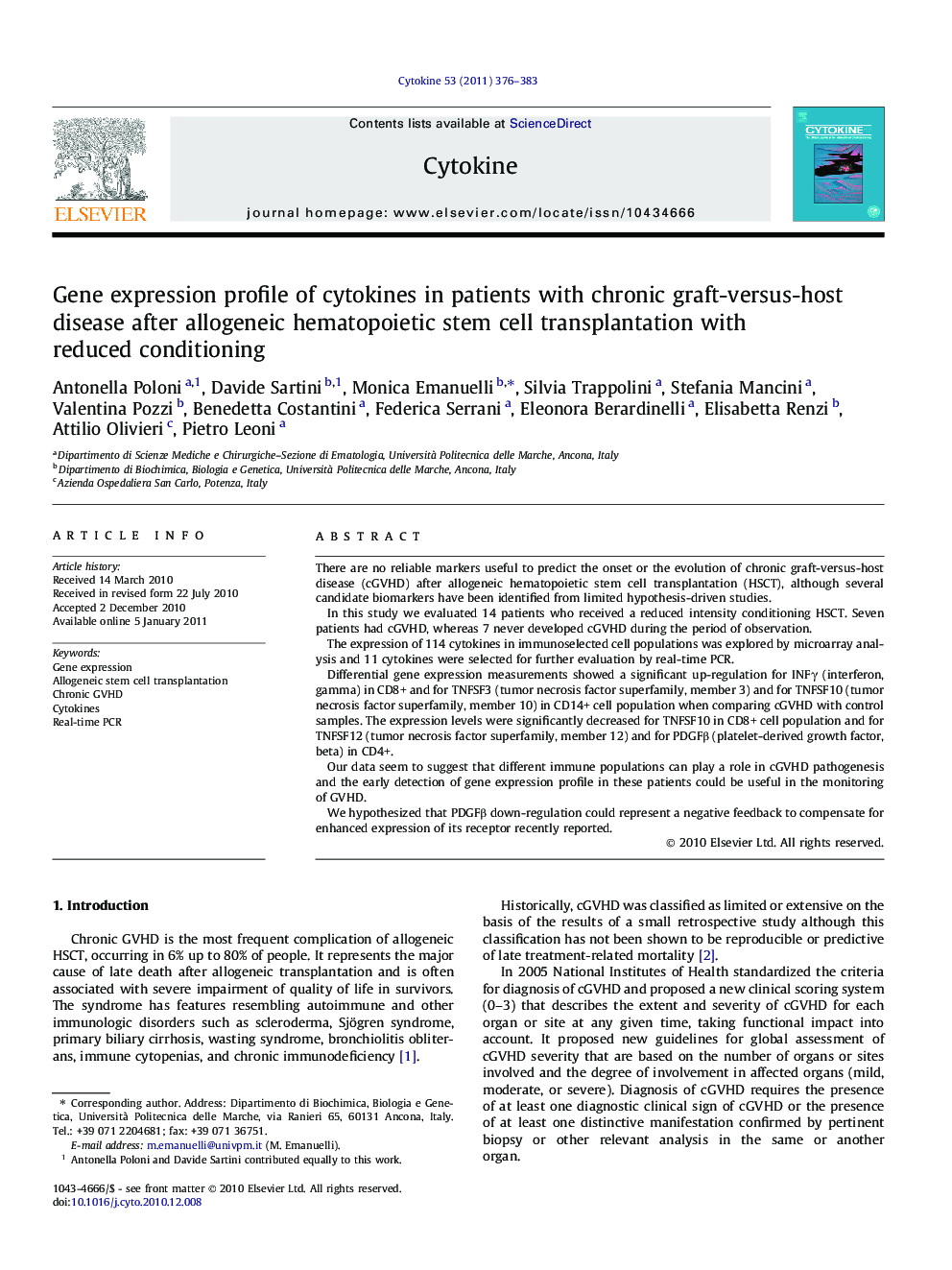 Gene expression profile of cytokines in patients with chronic graft-versus-host disease after allogeneic hematopoietic stem cell transplantation with reduced conditioning