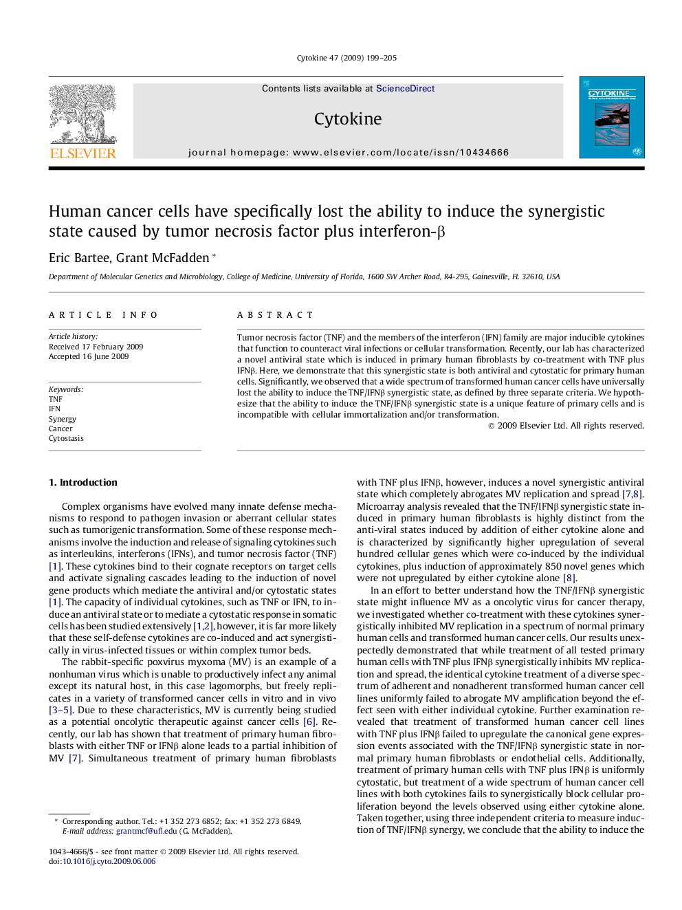 Human cancer cells have specifically lost the ability to induce the synergistic state caused by tumor necrosis factor plus interferon-β