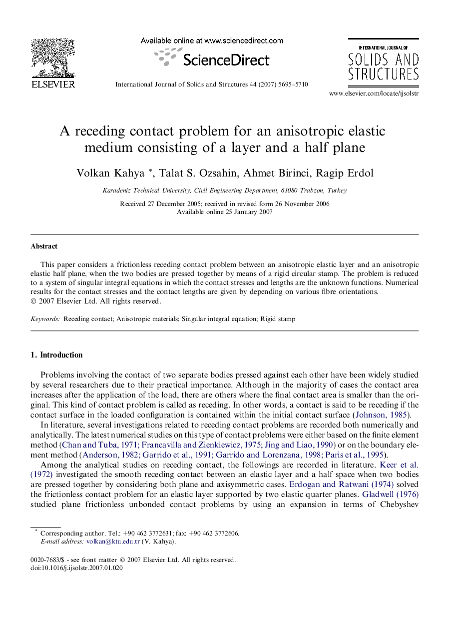 A receding contact problem for an anisotropic elastic medium consisting of a layer and a half plane